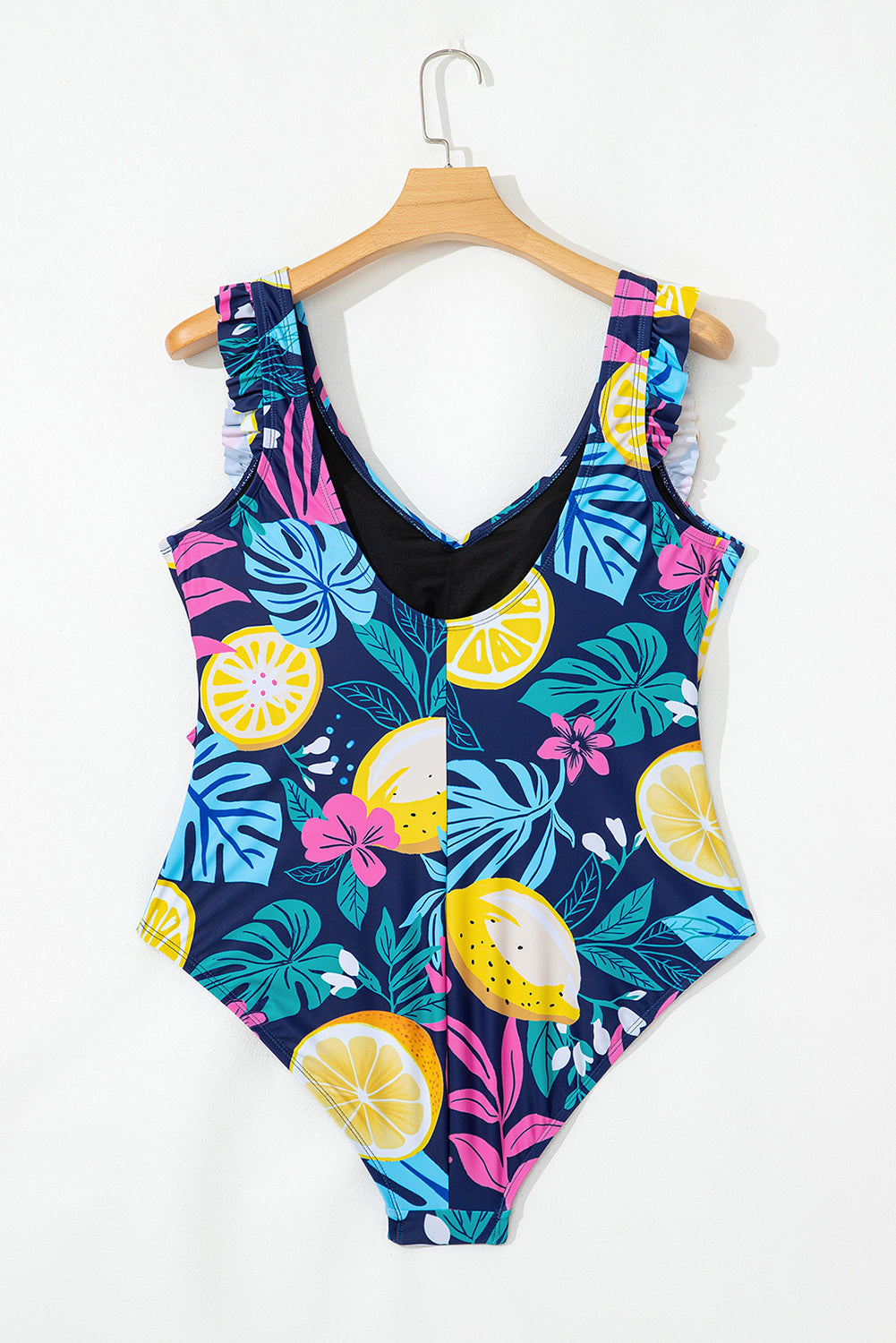 Plus Size Printed Wrap Knot Ruffled One Piece Swimwear