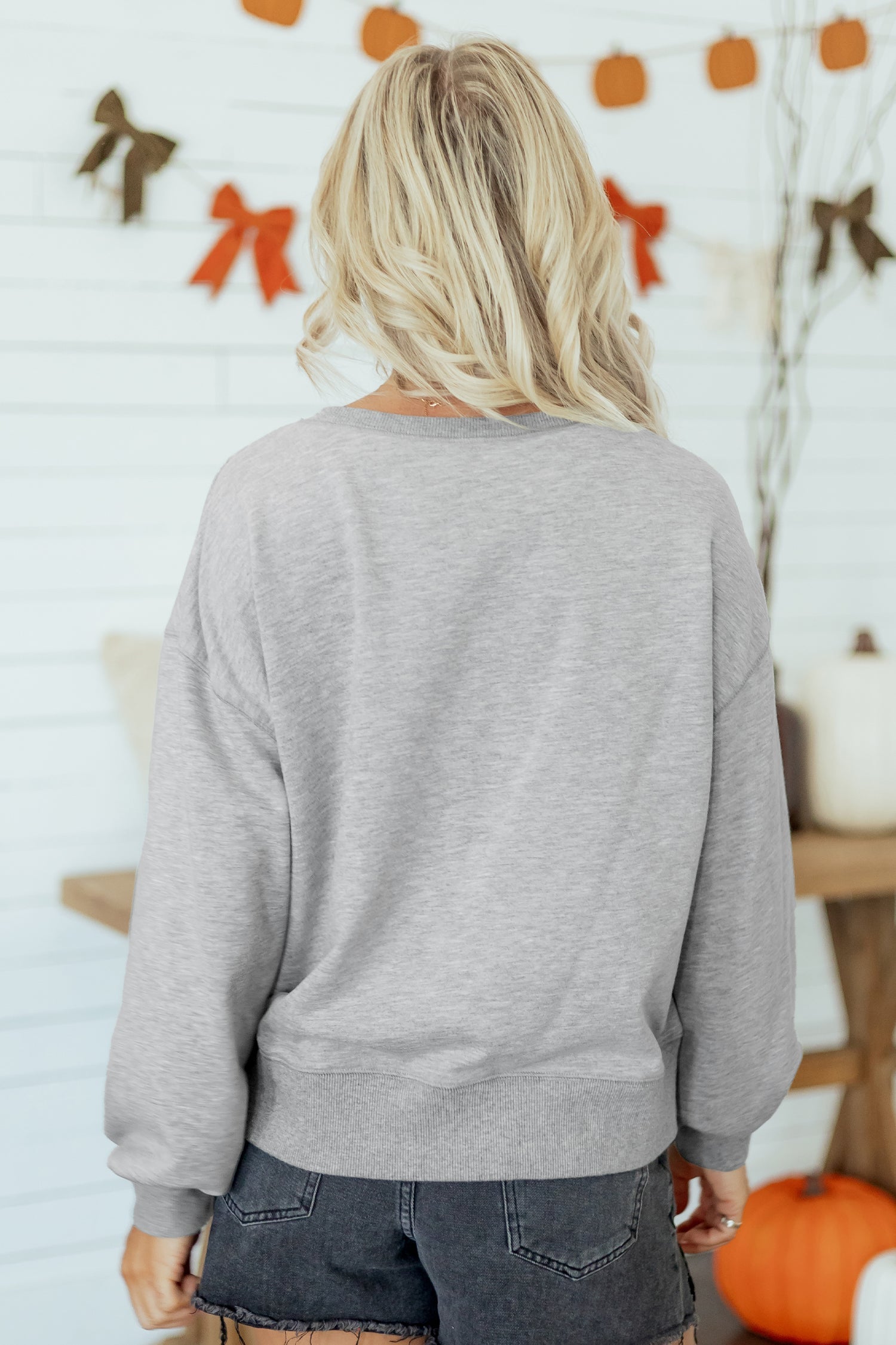 Grey Sequin Medium Sequin Western Ghost Print Sweatshirt