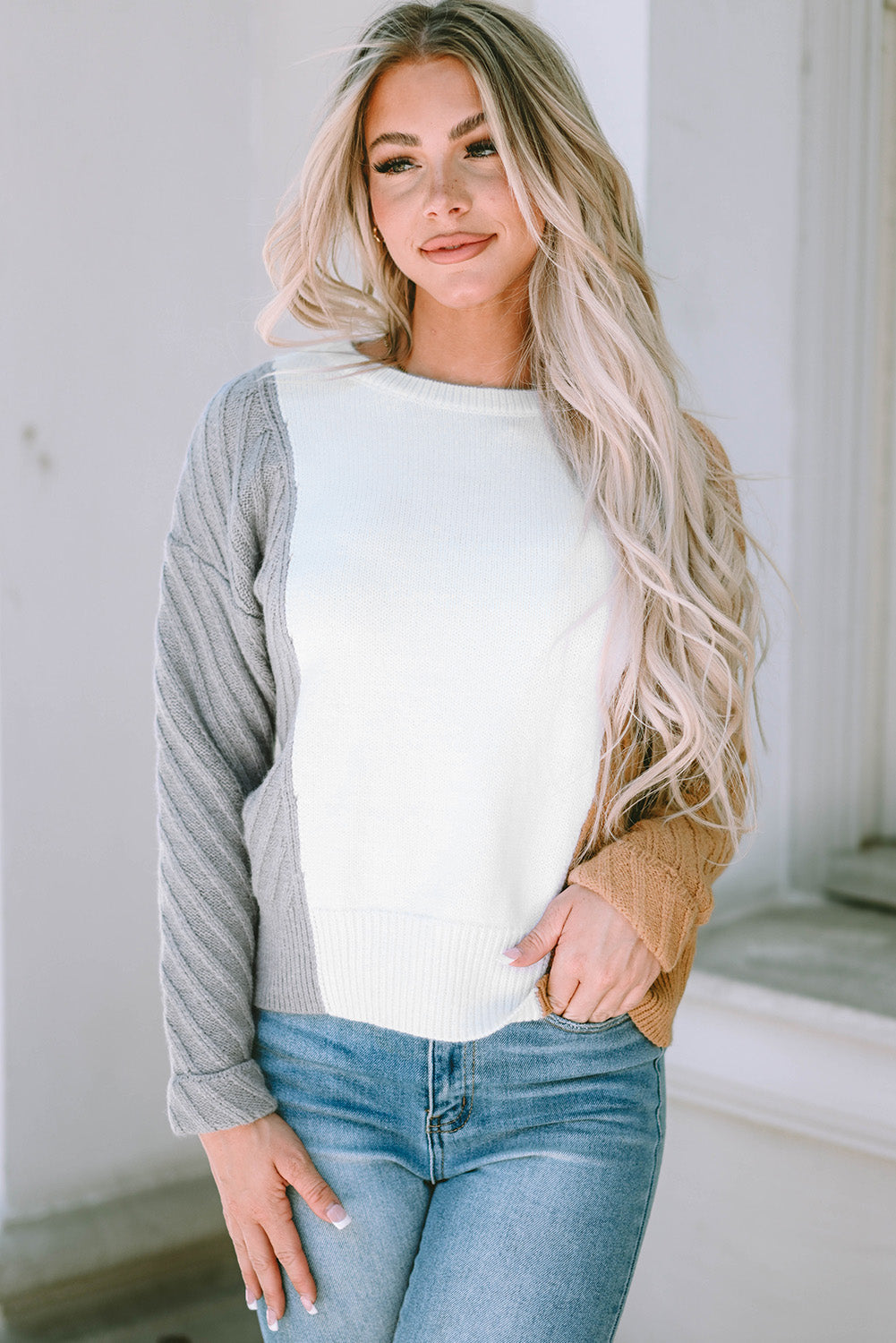 Women's Sweater with Textured Dropped-Shoulder