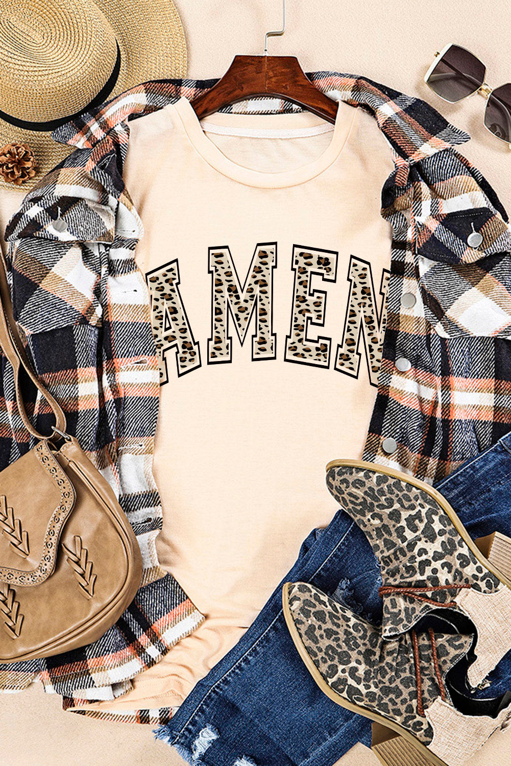 Women's T Shirt with Leopard-Print AMEN Graphic-Print
