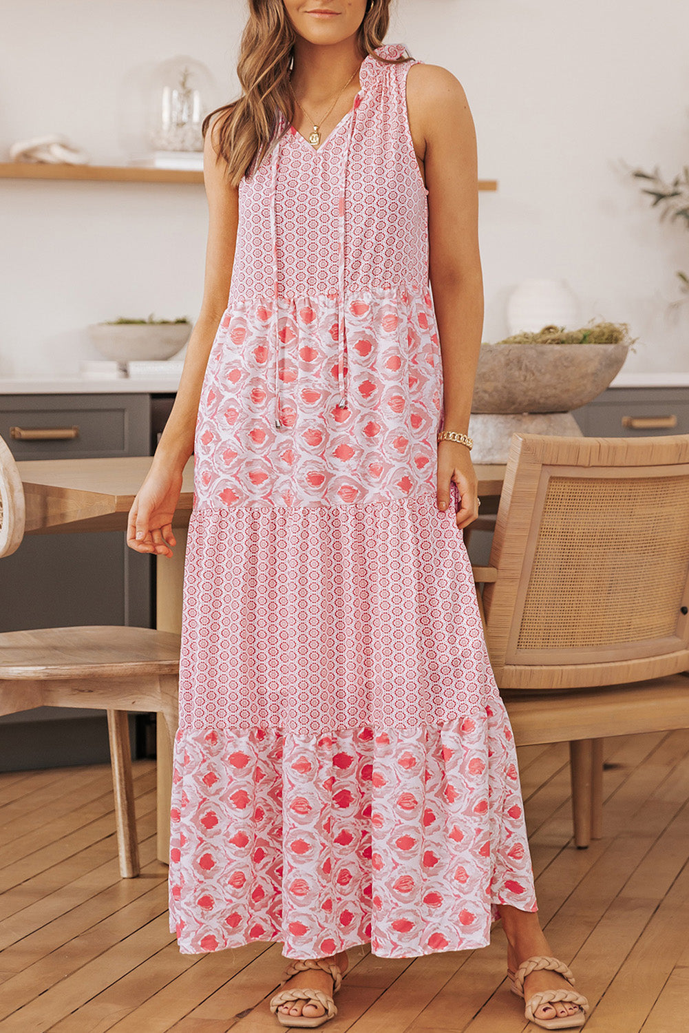 Women's Split Neck Sleeveless Maxi Dress