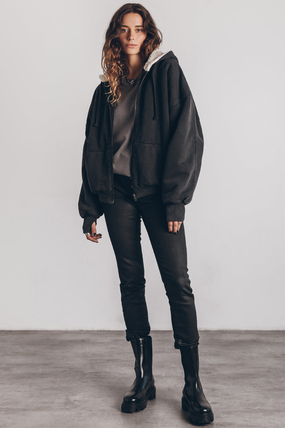 Jacket for Women Sherpa Hooded Zip Up