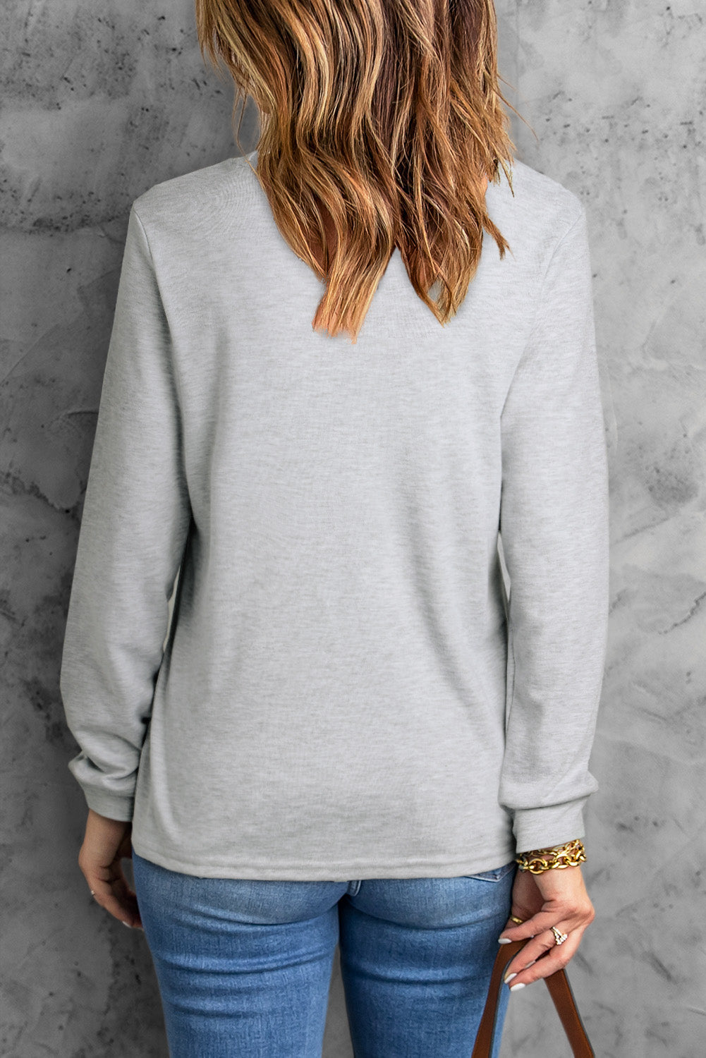 Women's Top Featuring Plain Crew Neck Long-Sleeve