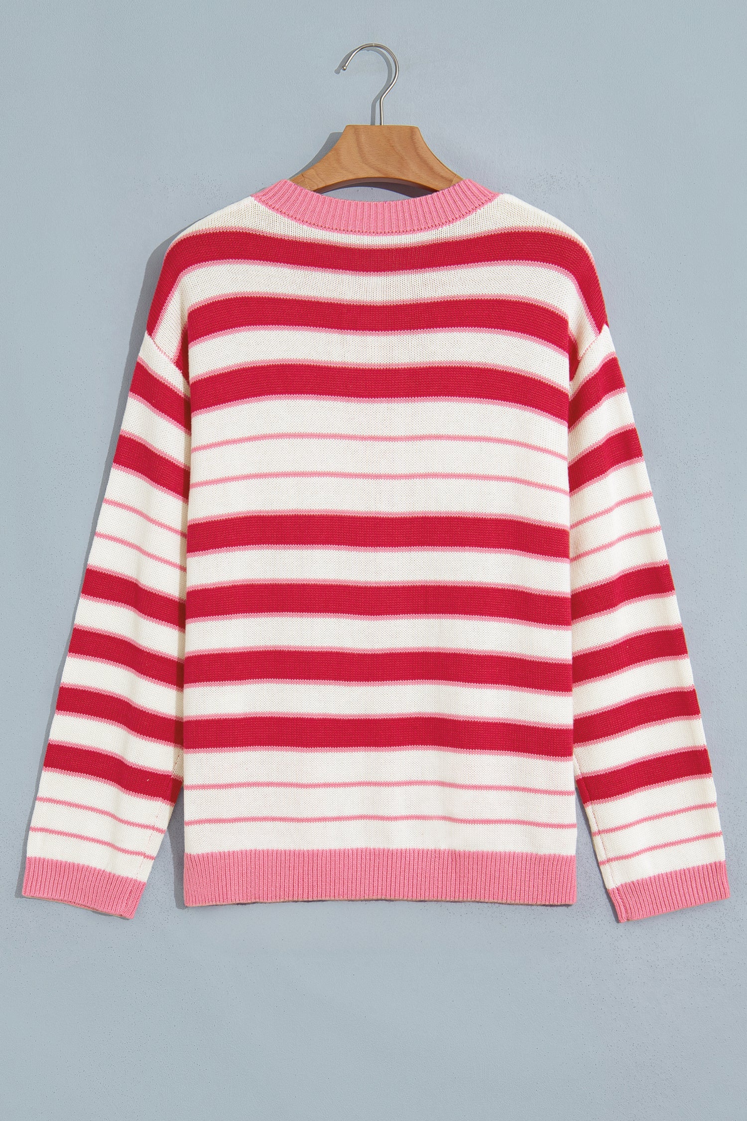 Long-Sleeved Stripe V-Neck Timeless Fit Cardigan in Red