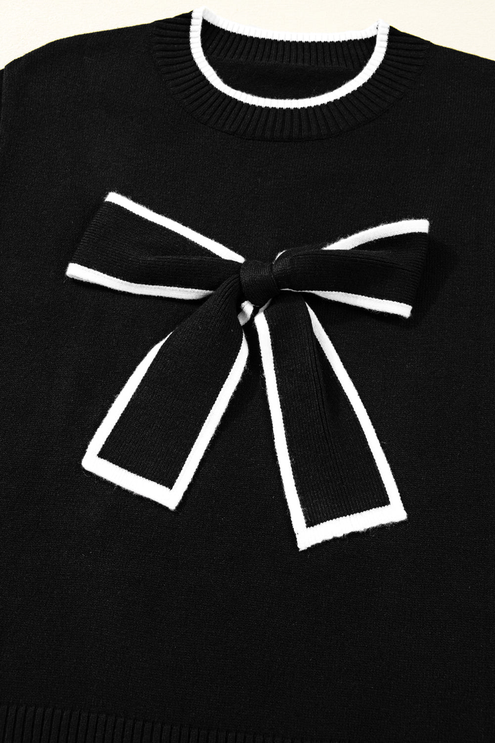 Trim Big Contrast Big Bow Accent Holiday Cropped Knit Top