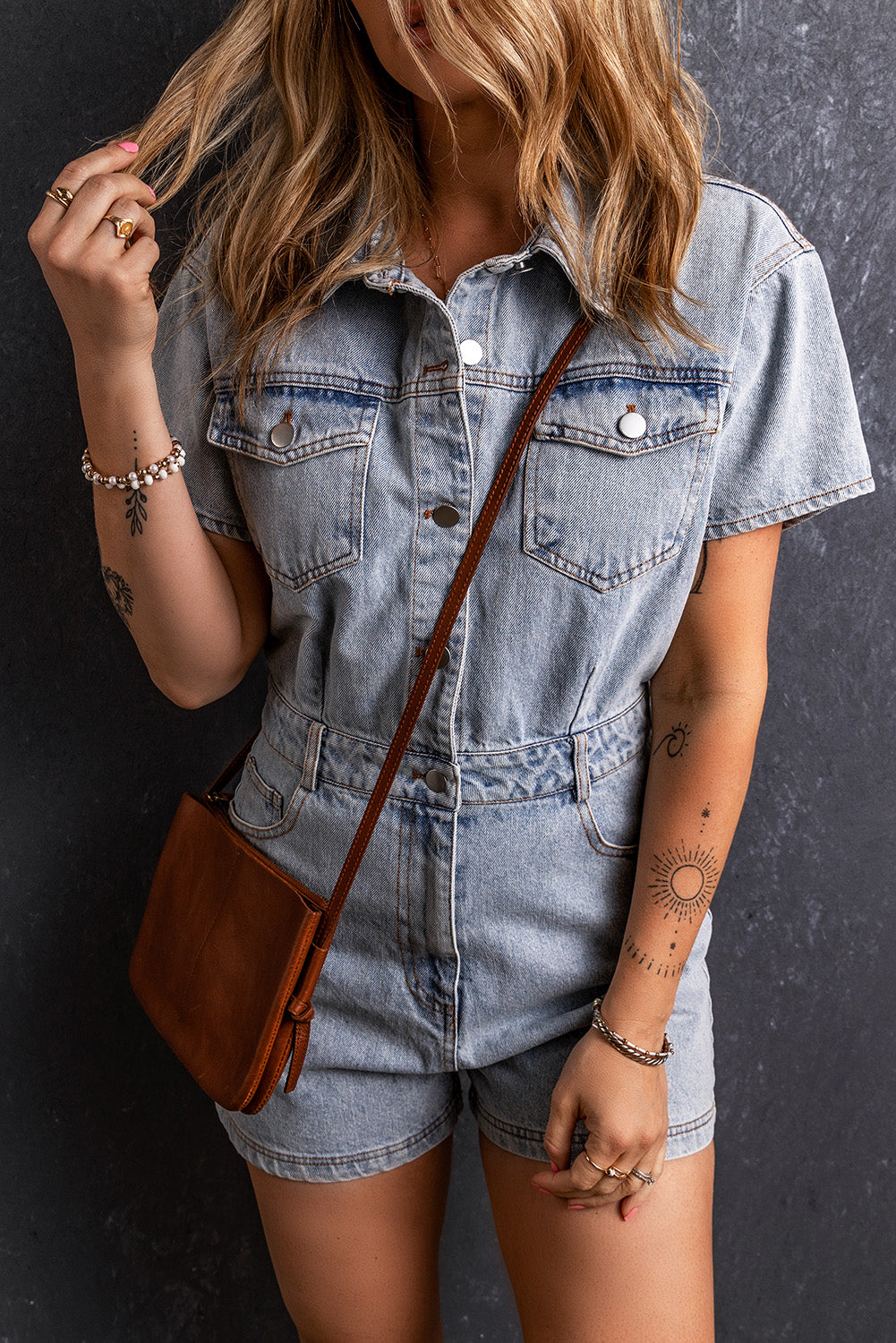 Women's Washed Buttons Denim Romper