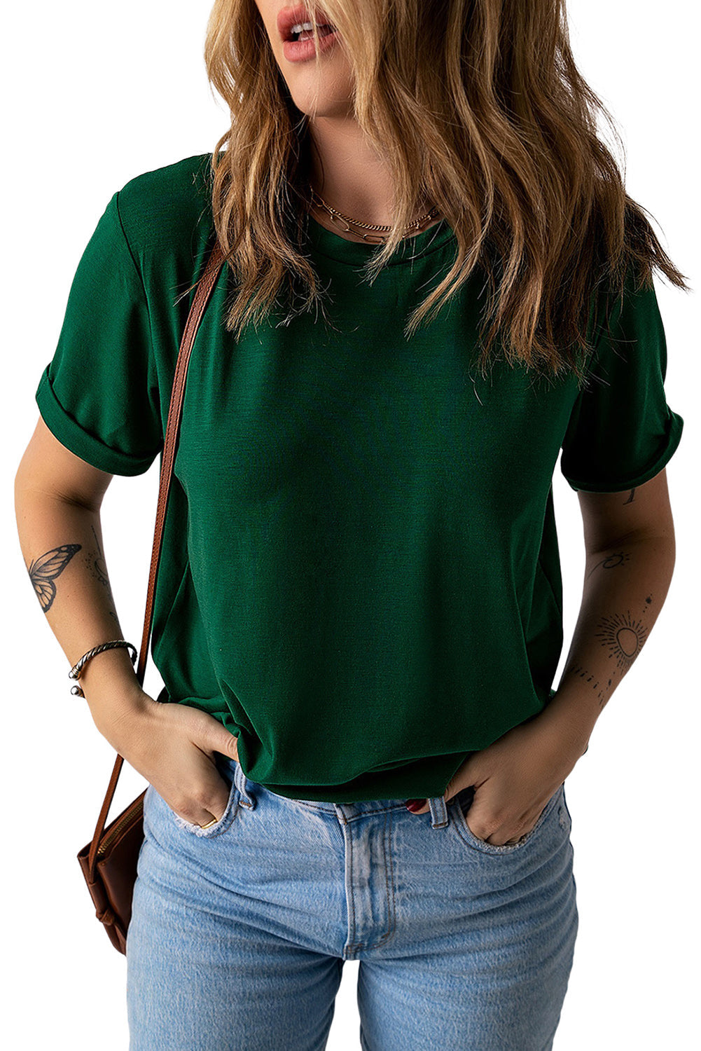 Tee for Women Solid Color Crew Neck Everyday Style
