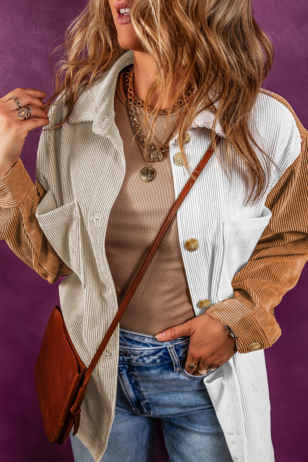 Women's Shacket Featuring Cord Loose Shirt
