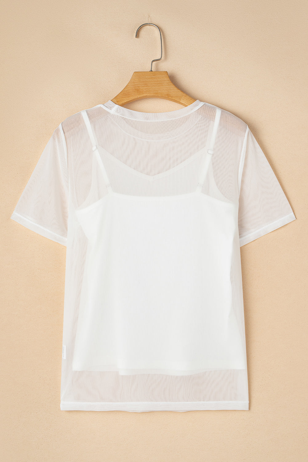 White Sheer Mesh Patchwork Short Sleeve Top