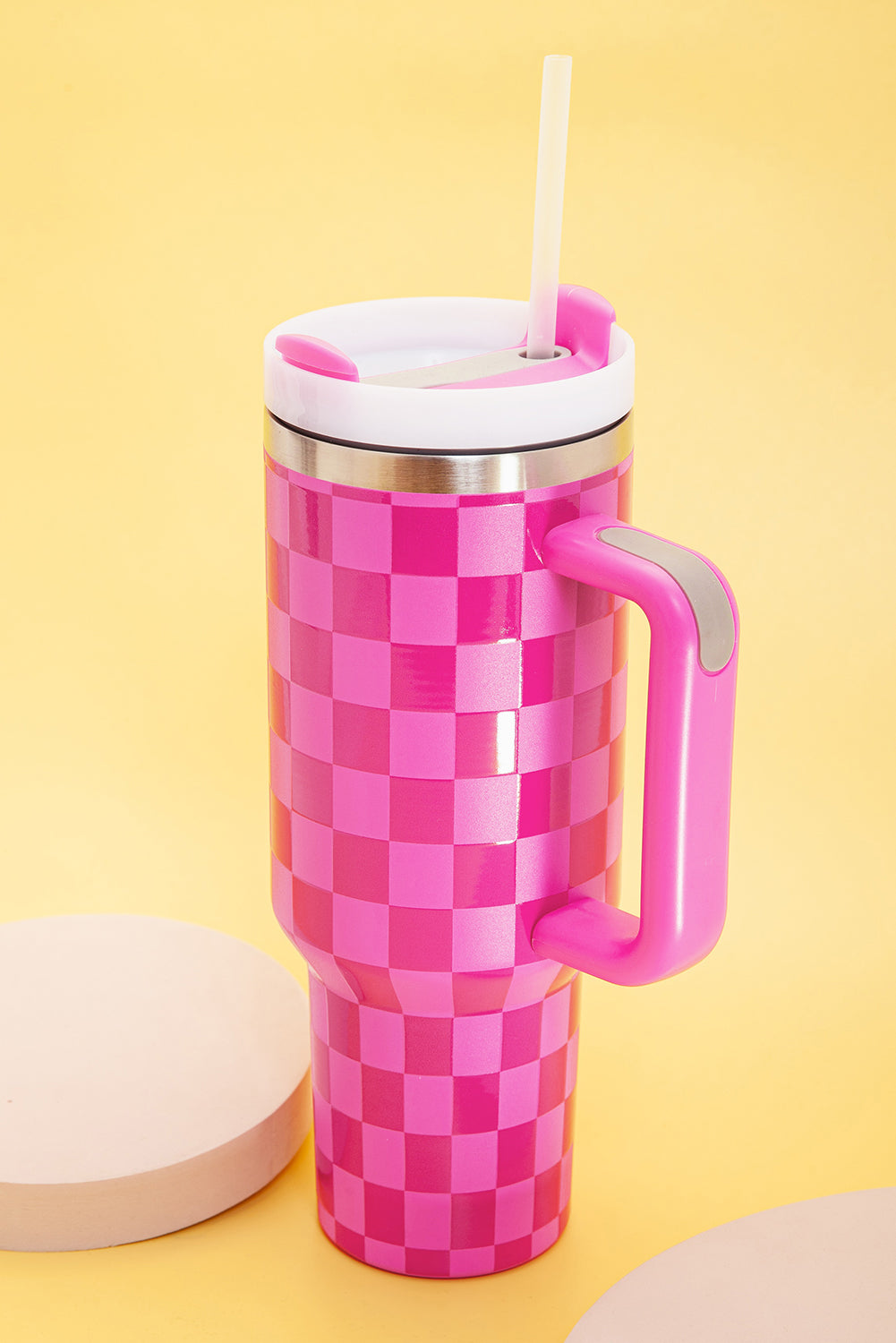 Handled Checkered Print Stainless Steel Tumbler Cup 40oz