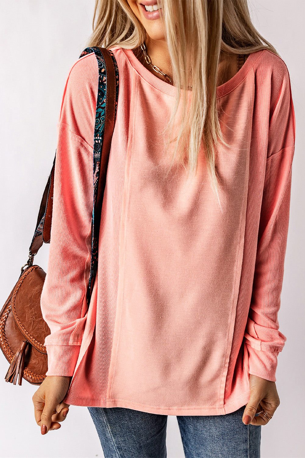 Women's Top Featuring Long-Sleeve Solid Patchwork