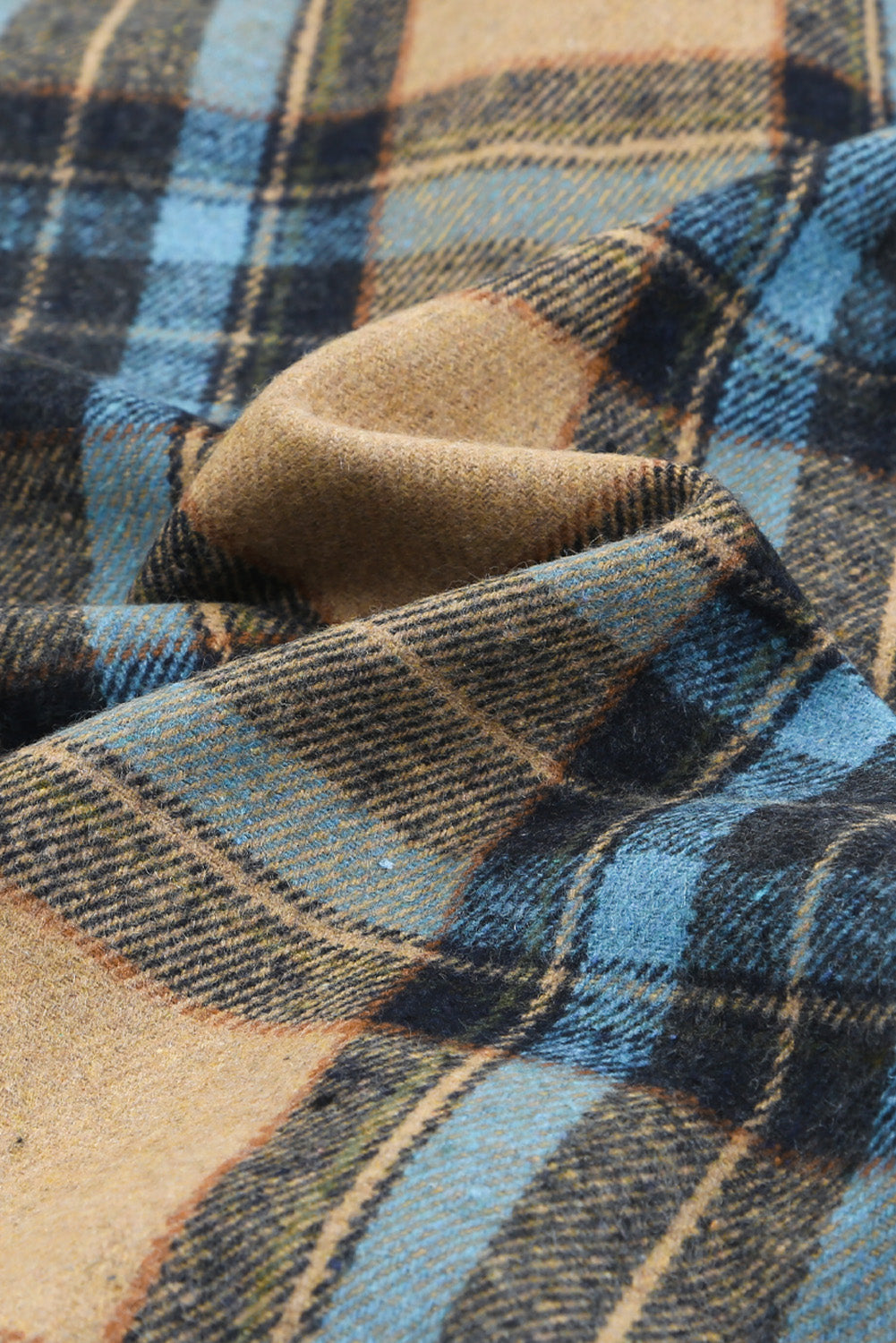 Women's Pockets Featuring Button-Front Shirt with Plaid Color-Block