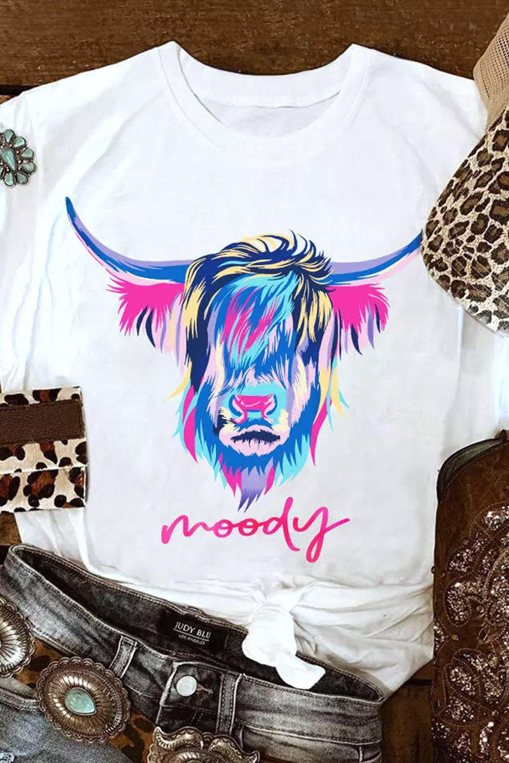 Women's T-shirt Featuring Highland Heifer Moody Graphic-Print