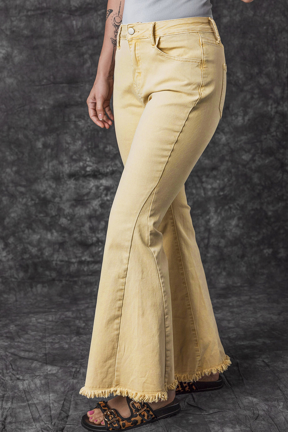 Women's Jeans Featuring Raw Edge Mid Waist Flared