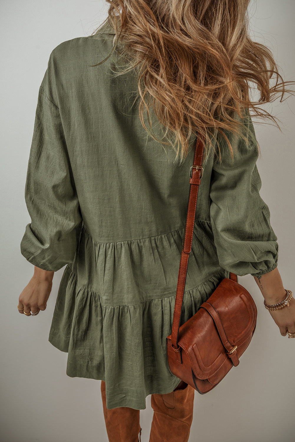 Women's Mini Dress Featuring Shirt Layered Pleat-Detail