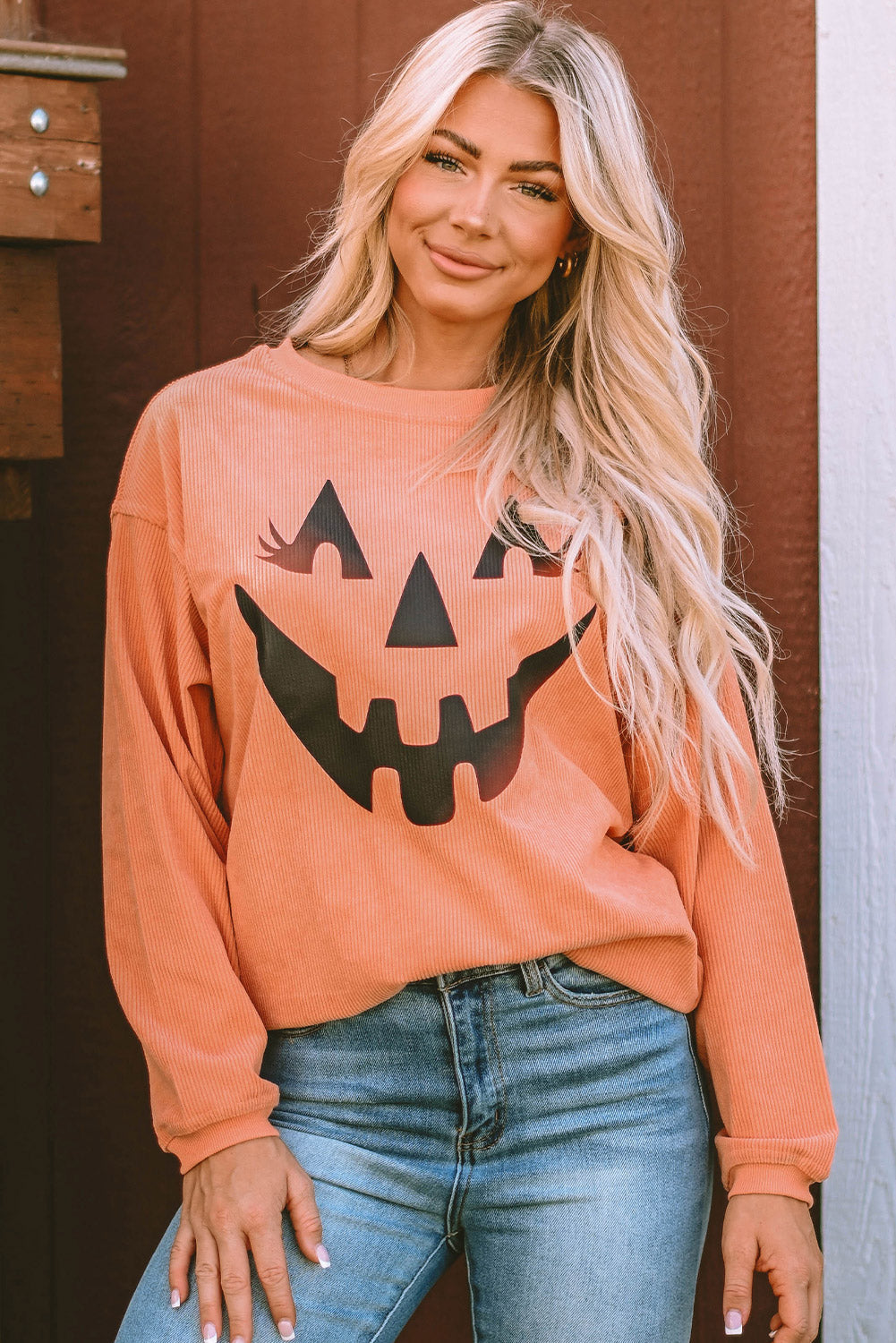 Women's Orange Pumpkin Smile Face Graphic Sweatshirt