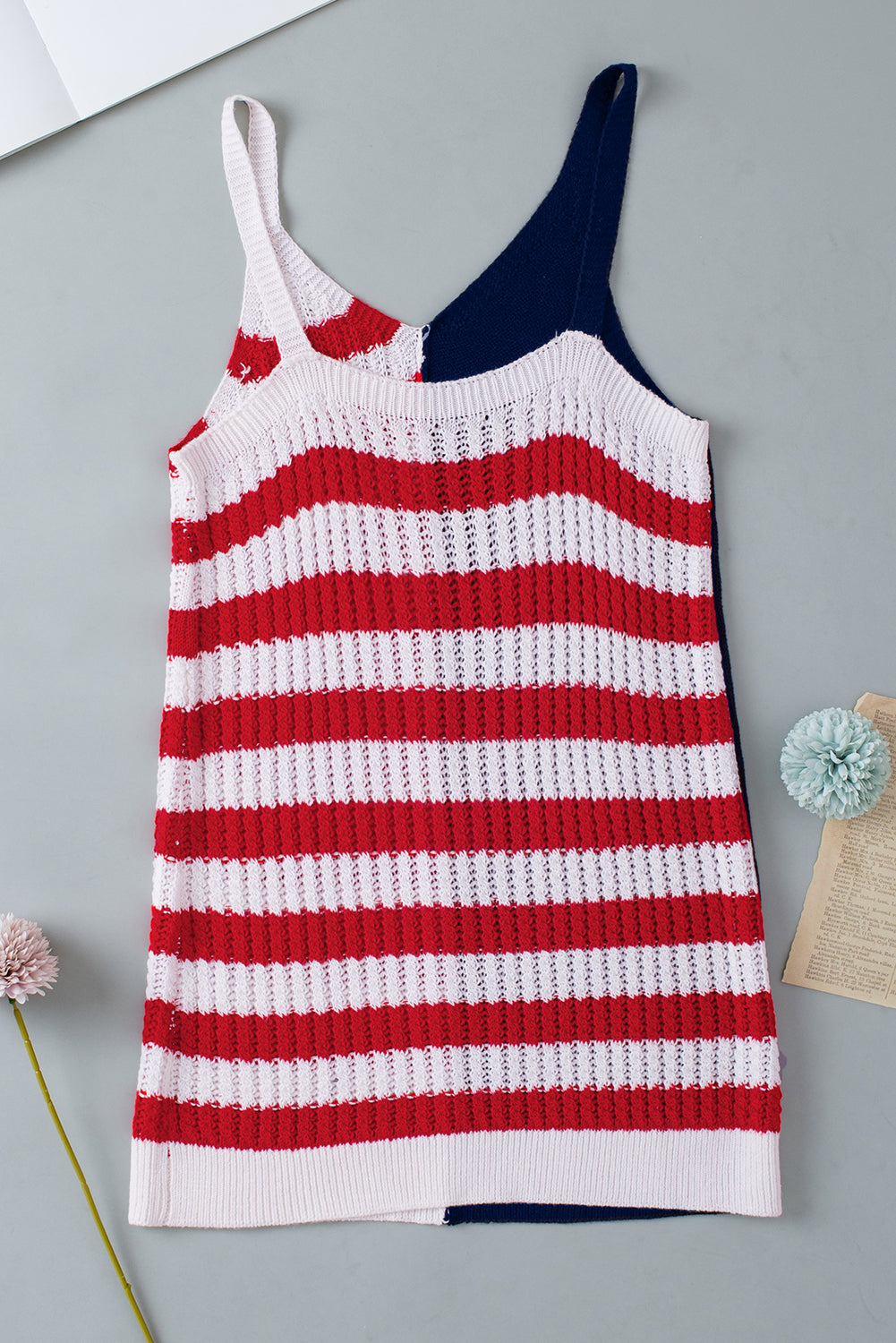 Women's Tank with Stars Stripes Flag Pattern Knitted
