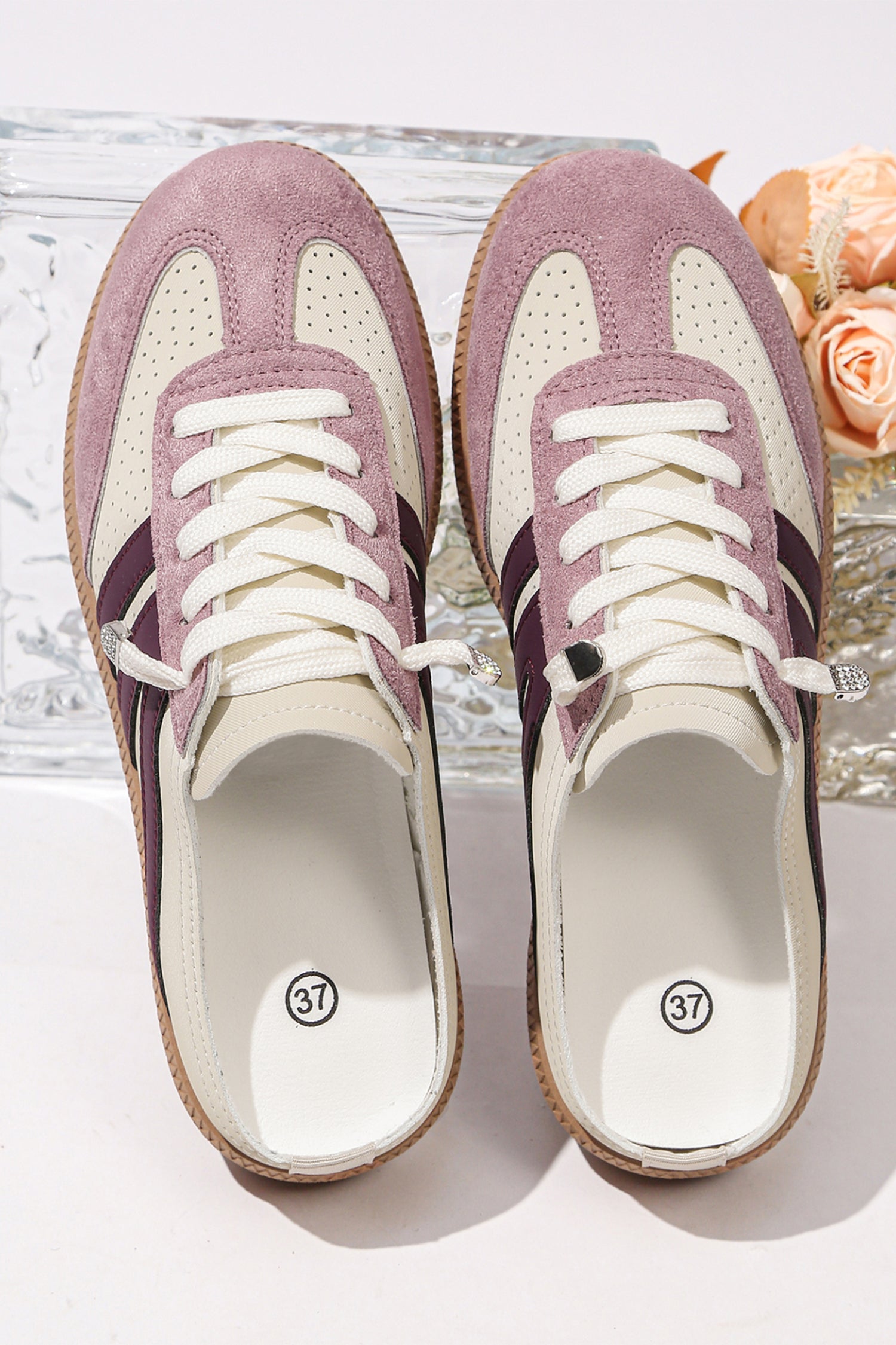 Eyelet PU Leather Patchwork Color Pop Sneakers in Pink