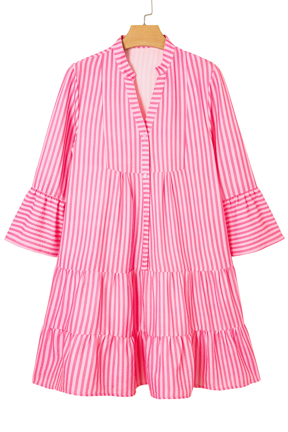Half Flare Sleeve Placket Tiered Flowy Mini Dress