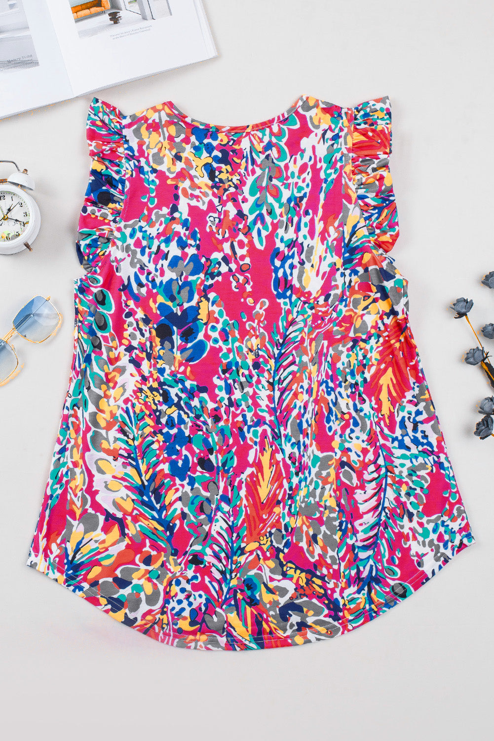 Women's Ruffles Featuring Tank Top with Floral-Print Print