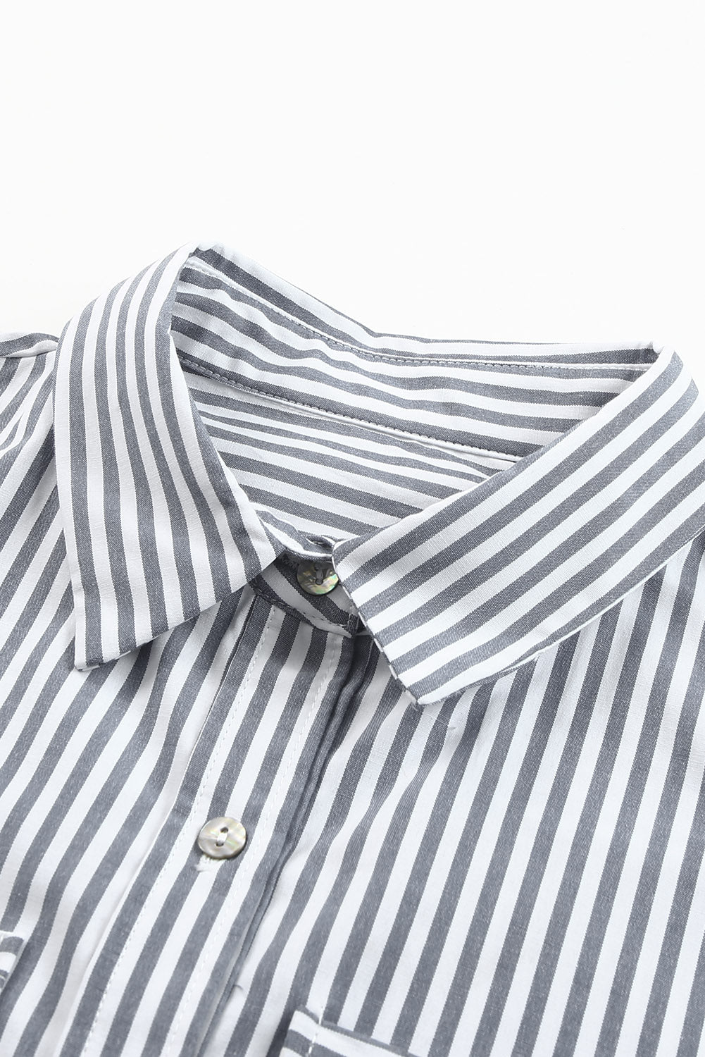 Shirt for Women Buttons Long-Sleeve Striped Pocket-Detail