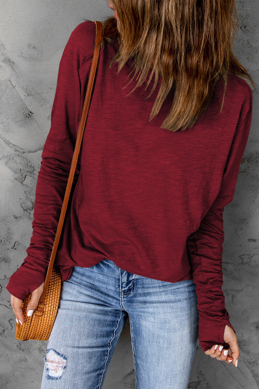 Women's Top Featuring Long-Sleeve Solid Crew Neck