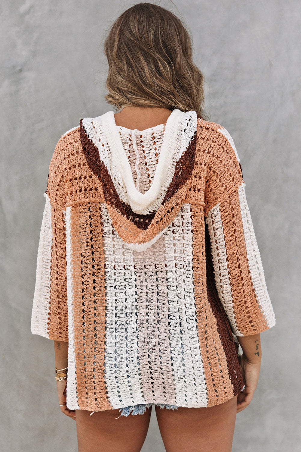 Women's Striped Cut Out Hooded Sweater