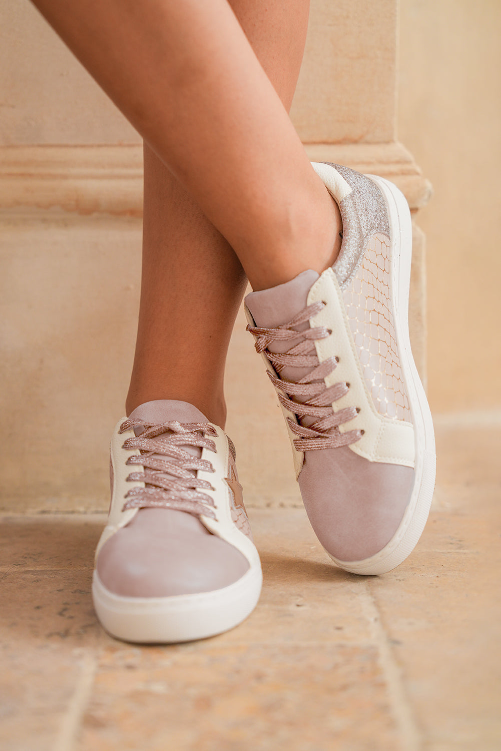 Star Patchwork Glitter Patchwork PU Leather Lace-up Sneakers