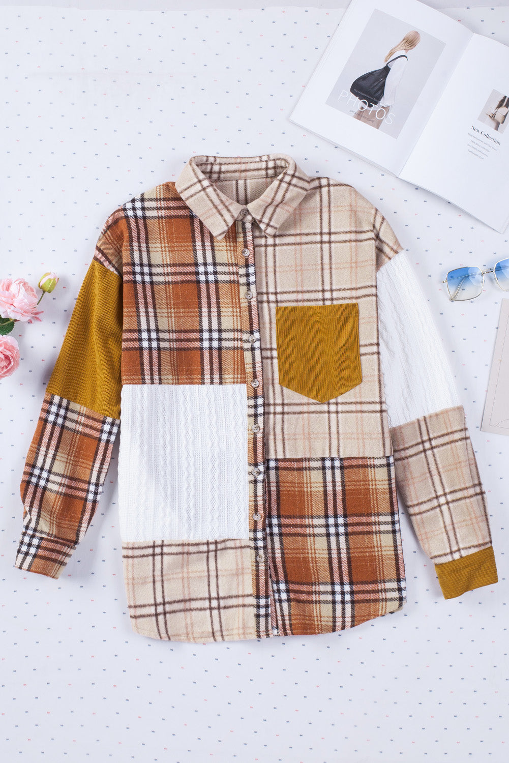 Women's Shirt Jacket with Plaid Pocket