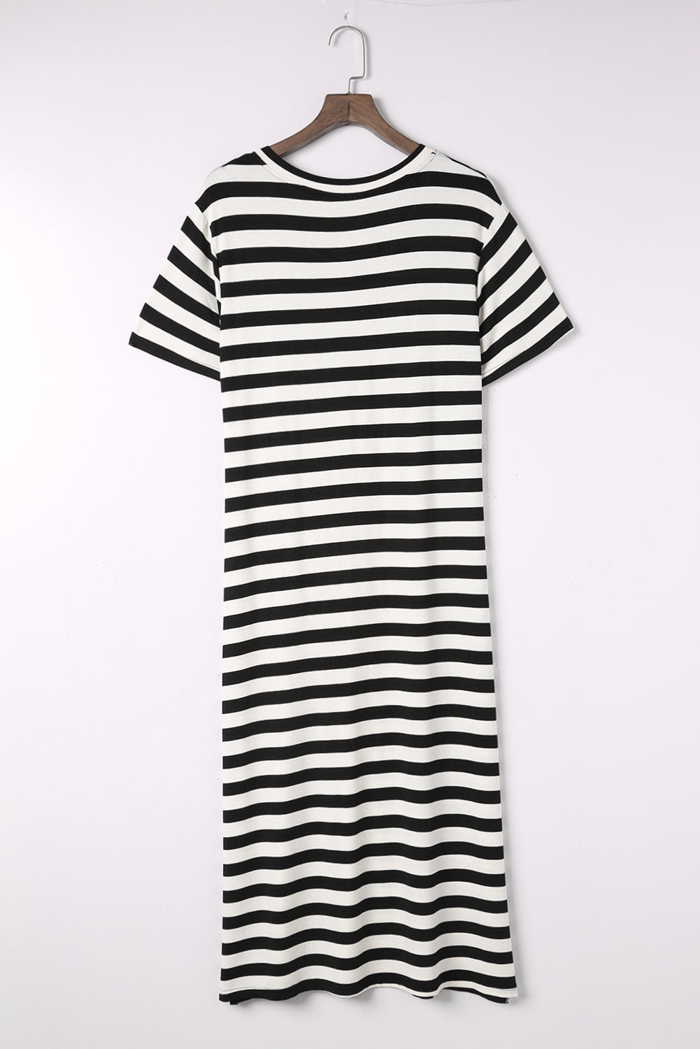 V-Neck Stripe Print Maxi Dress with Side Splits in Black