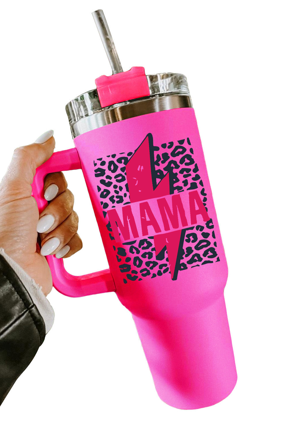 Lightning Leopard-Print Mama Leopard-Print Straw Stainless Steel Insulate Cup 40oz