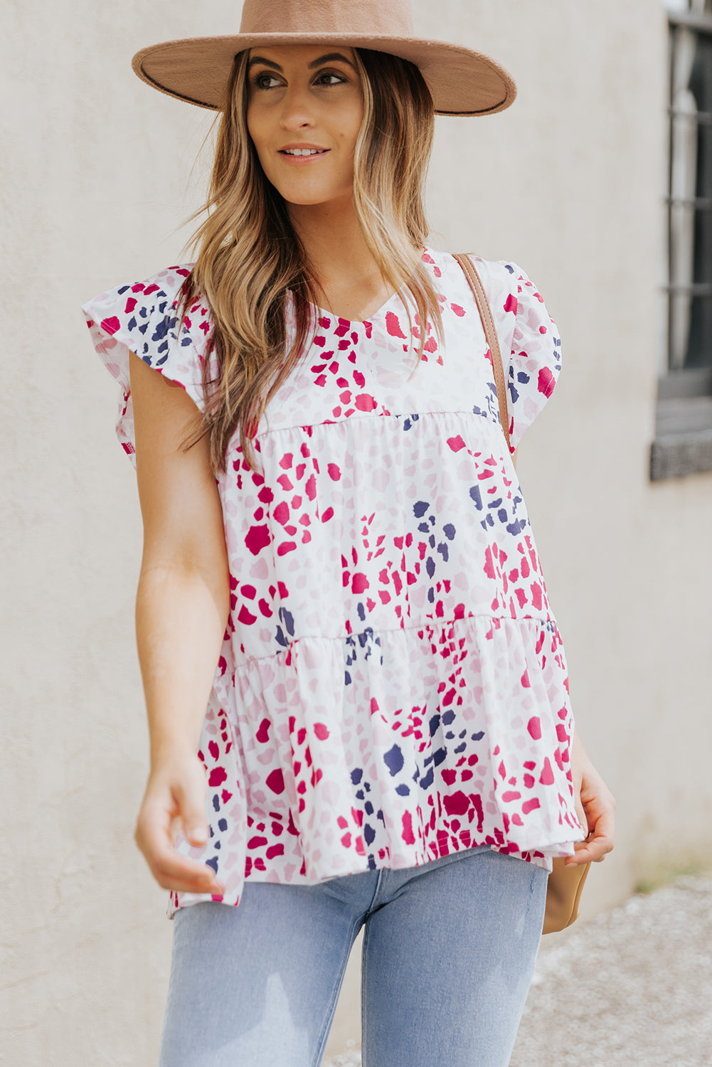 Tank Top for Women V Neck Spotted Ruffle-Trimmed