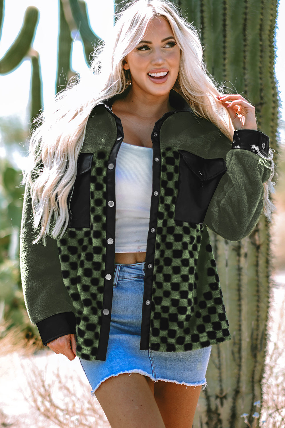 Fleece Checkerboard Flap Jacket