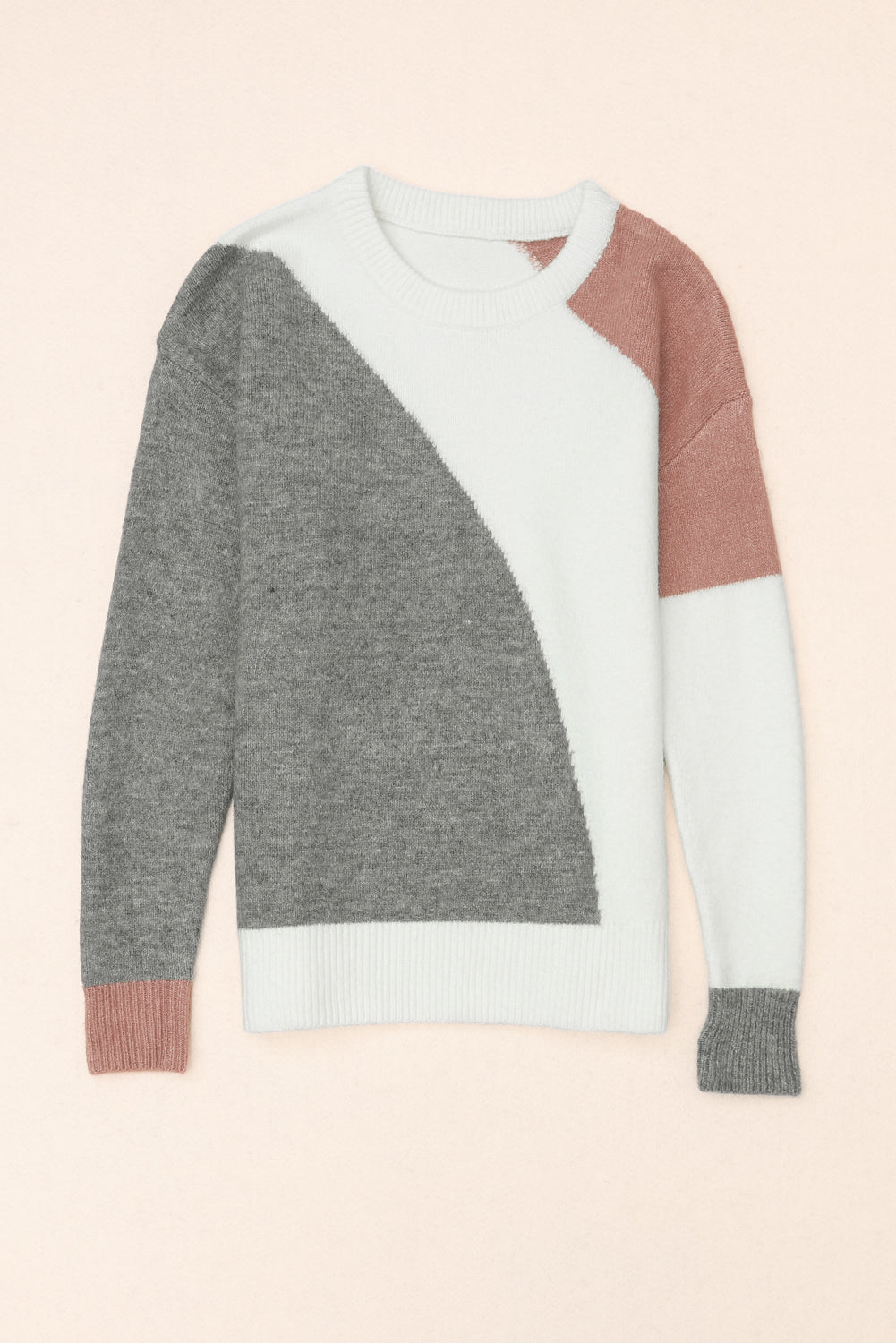 Women's Sweater Featuring Rib-Knitted Trim Round Neck