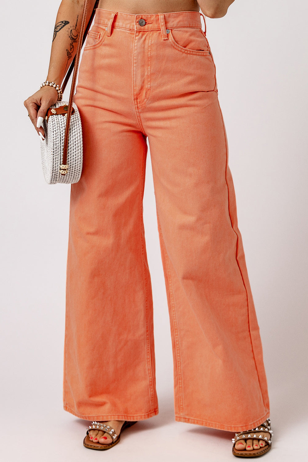 Women's Jeans with High-Rise Wide-Leg Acid Wash