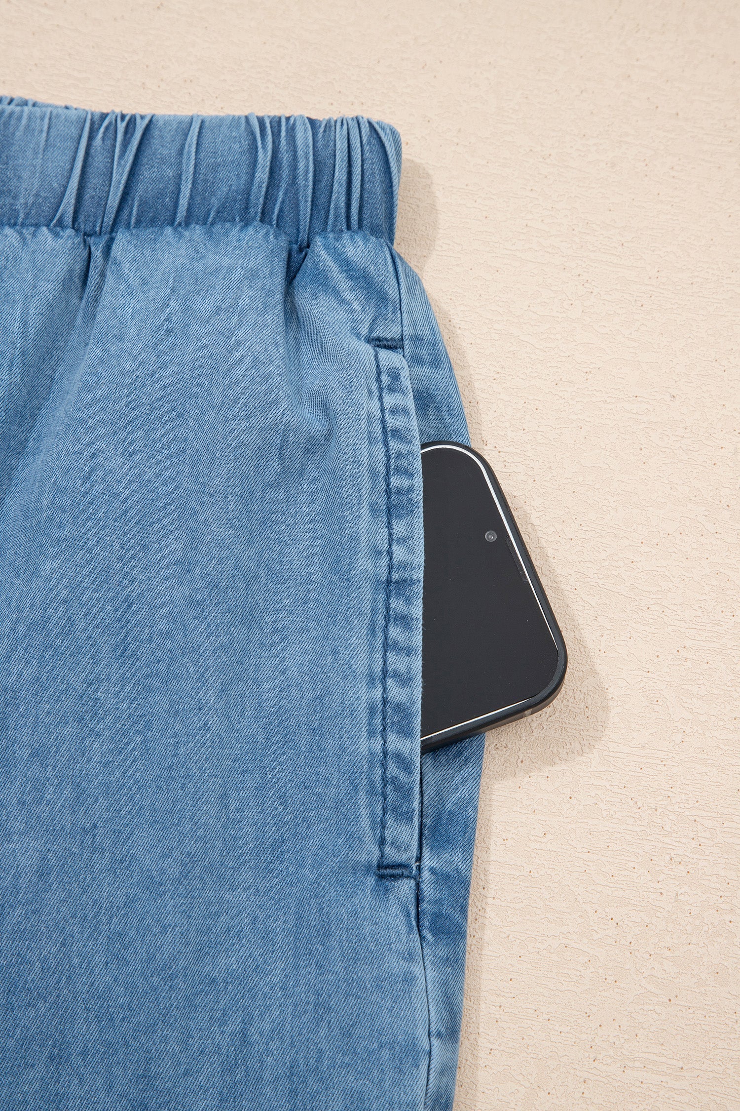 Dusk Hem Blue Ruffled Wide-Leg Chambray Pants