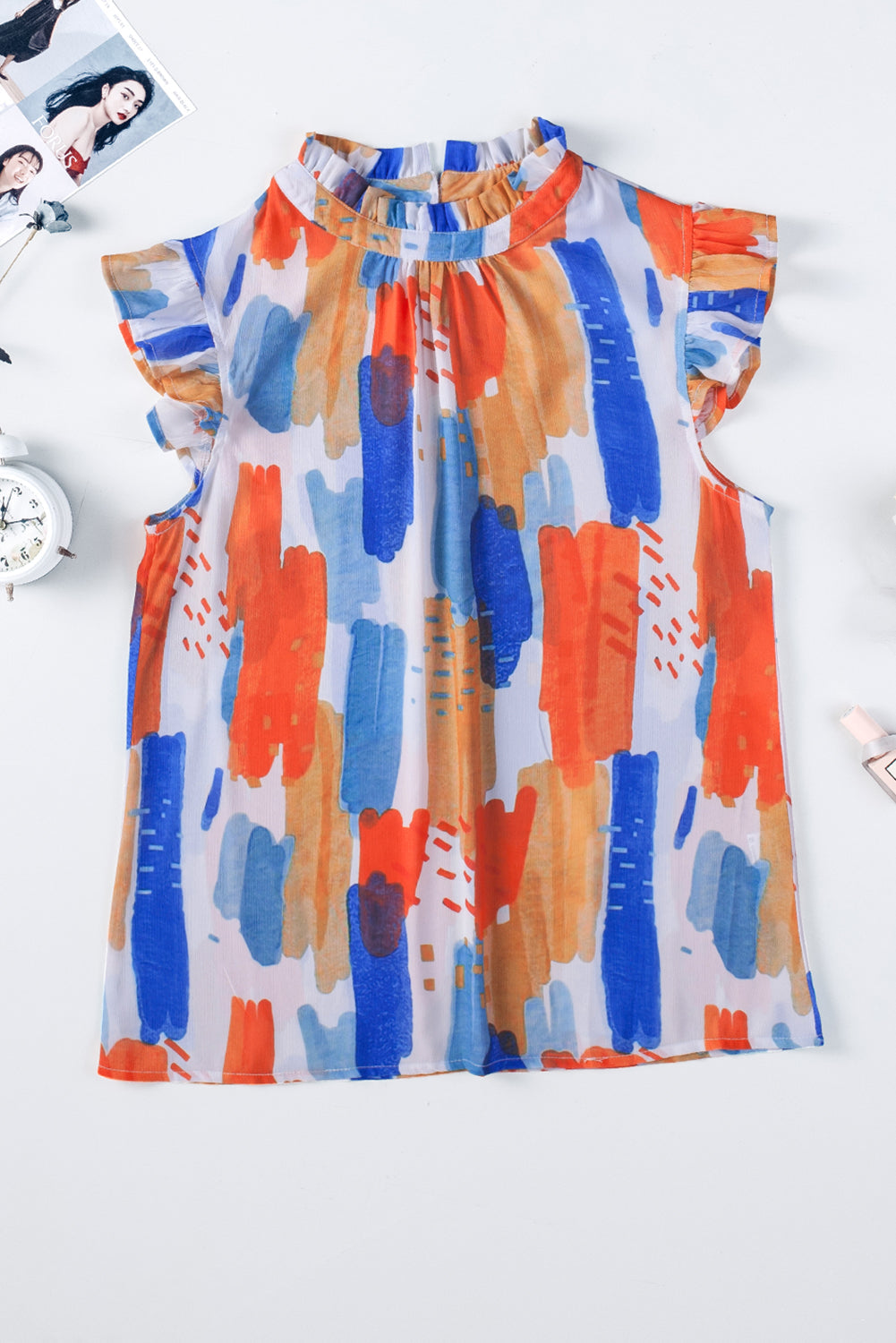 Women's Sleeve Ruffle-Trimmed Flutter Tank Top