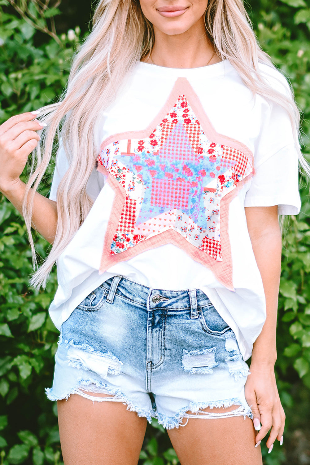 Women's T-shirt with Star Patchwork Loose