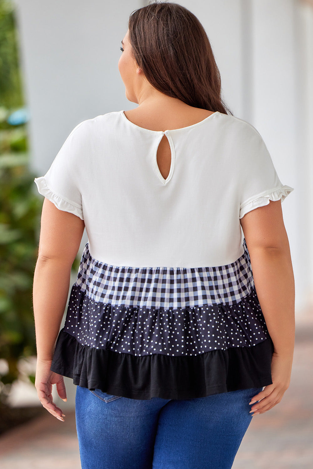 Babydoll Top for Women Plaid Plus Size