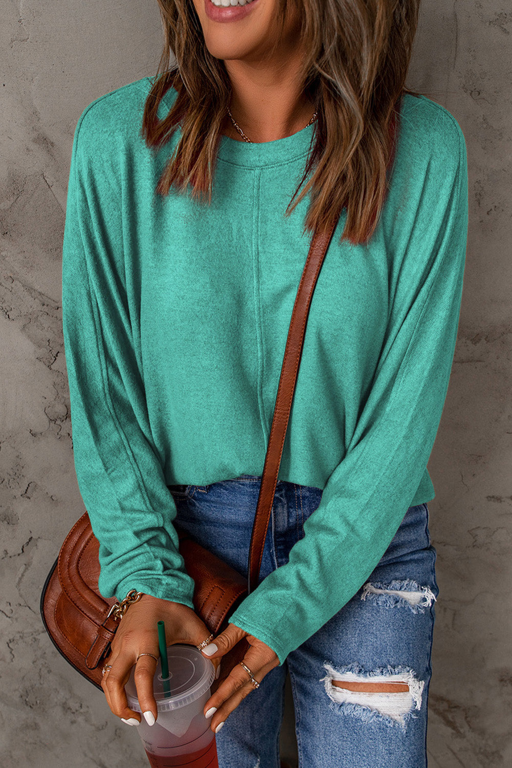 Top for Women Patchwork Long-Sleeve