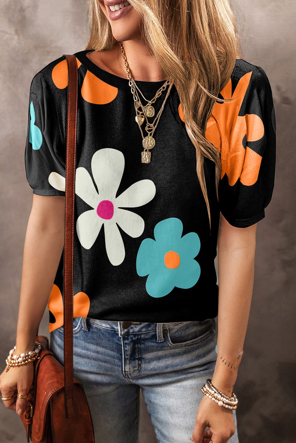 Tee for Women Floral-Print Bubble Sleeve