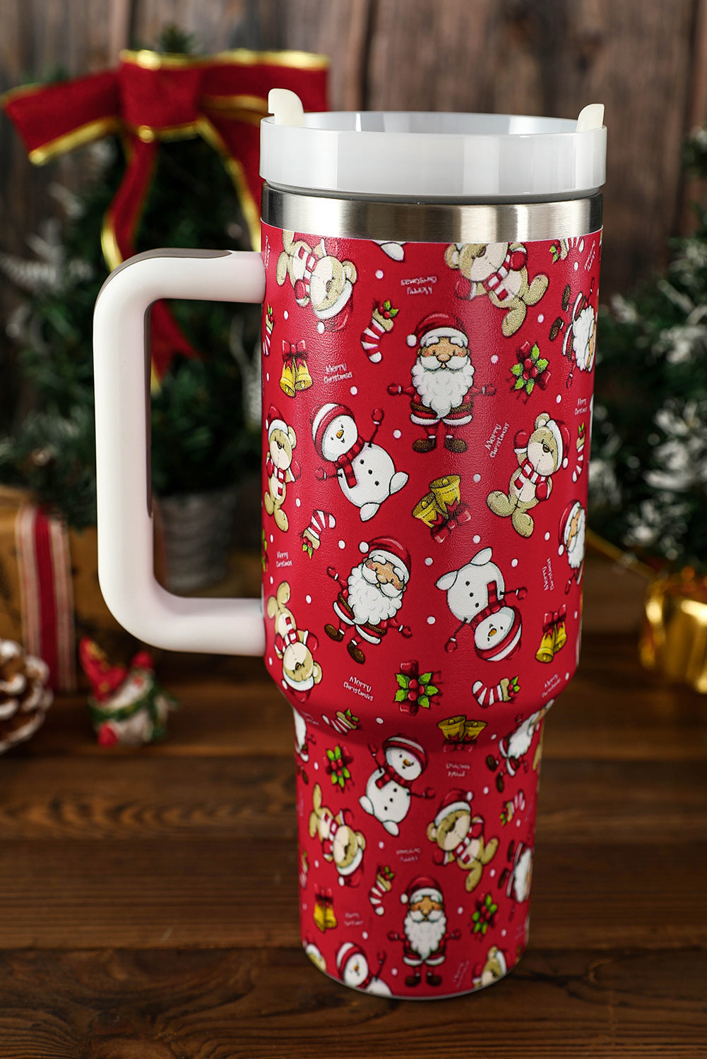 Print Handled Christmas Handled Stainless Steel Tumblers 40oz