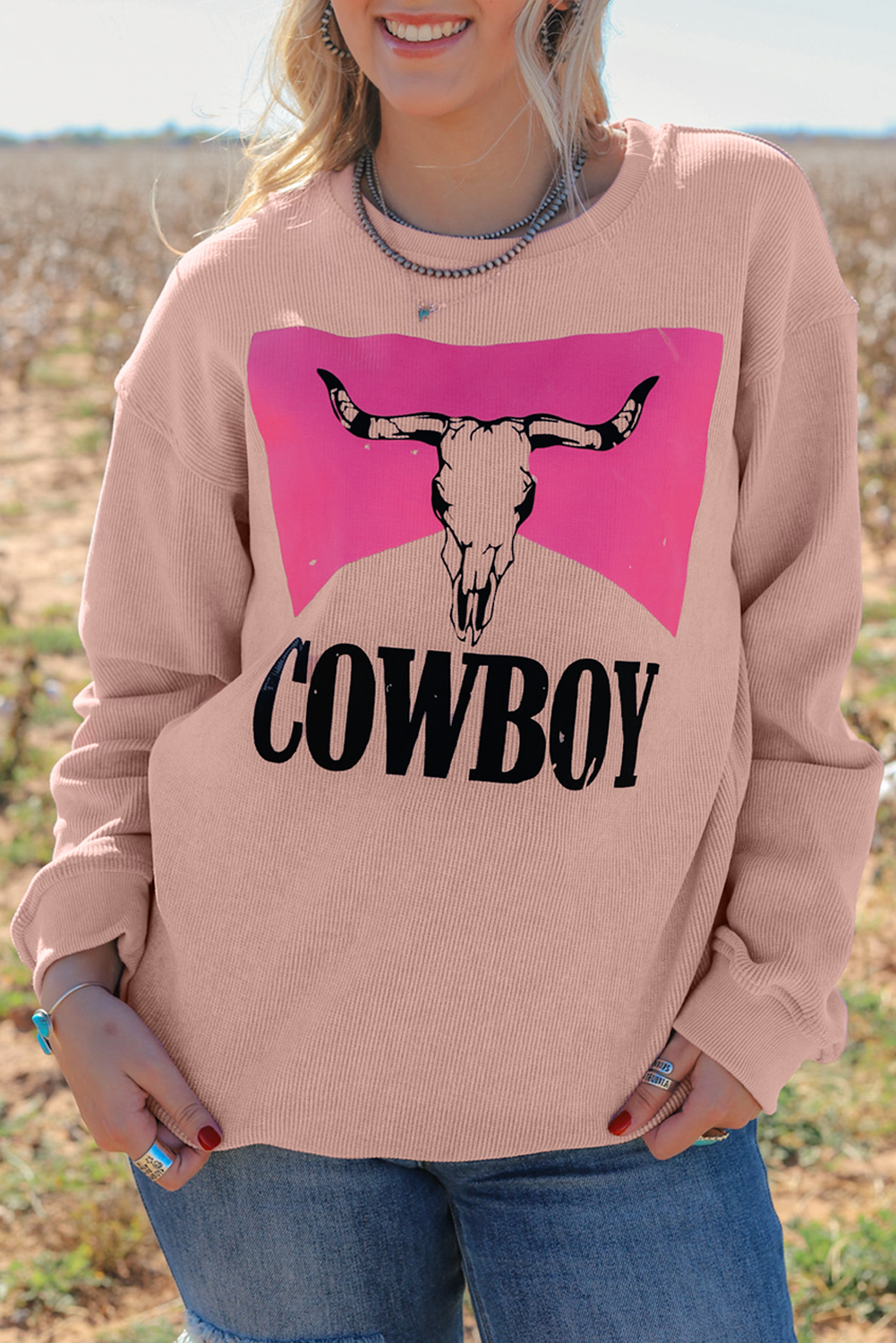 Women's Pullover Sweatshirt Featuring Cowboy Women Steer Head