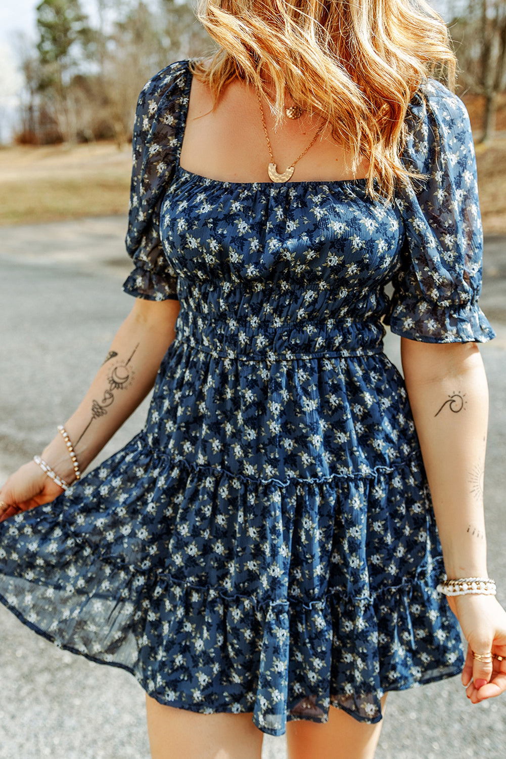 Women's Dresses with Floral-Print Shirred Layered