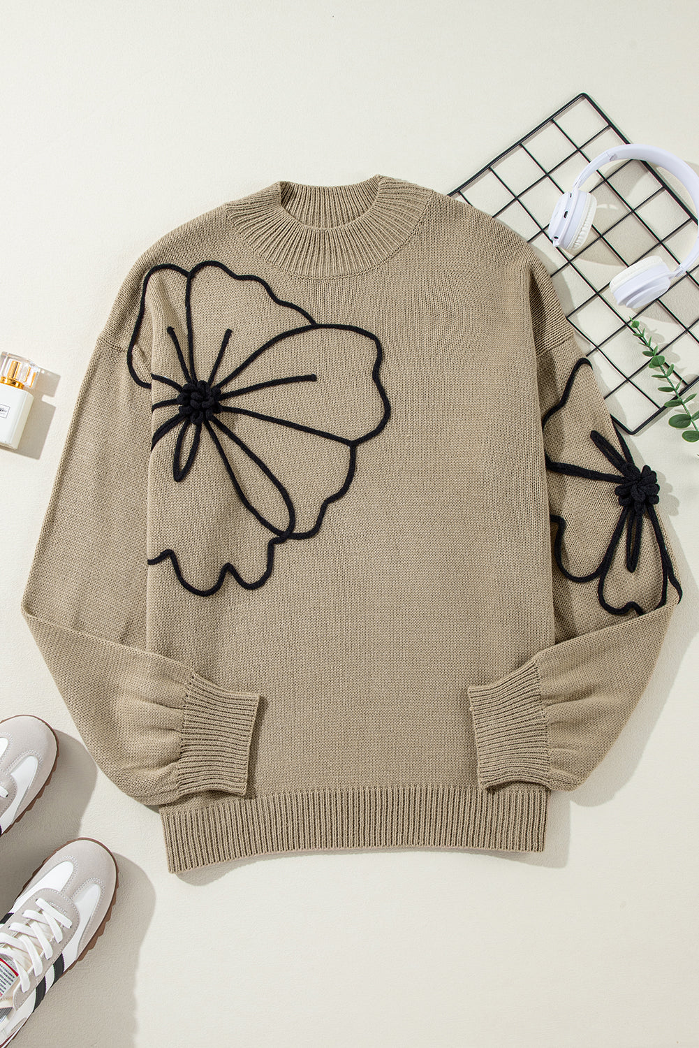 Women's Sweater Featuring Plus Size Mock Neck Dropped-Shoulder