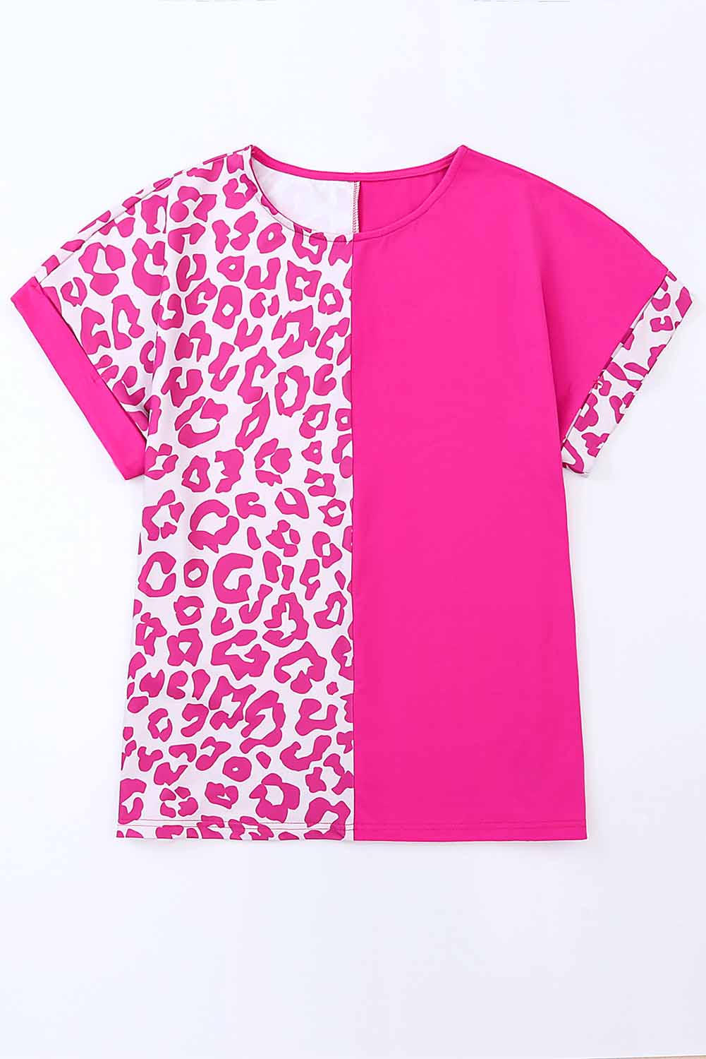 Women's Top with Patchwork Half Leopard-Print