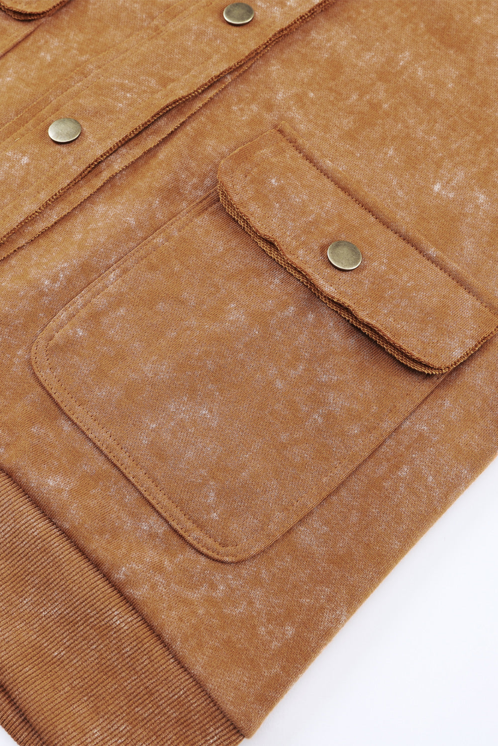 Shacket for Women Flap Pocket Button Khaki Vintage Washed