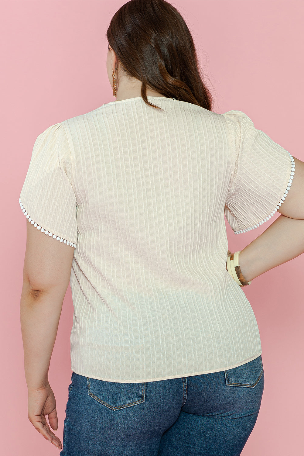 Blouse for Women Plus Contrast Guipure Lace-Trimmed Petal