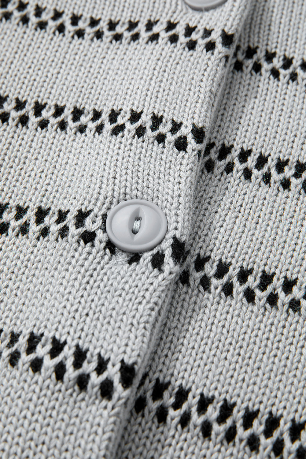 Stripe Rib-Knit Button Front Trim Short Cardigan in Gray
