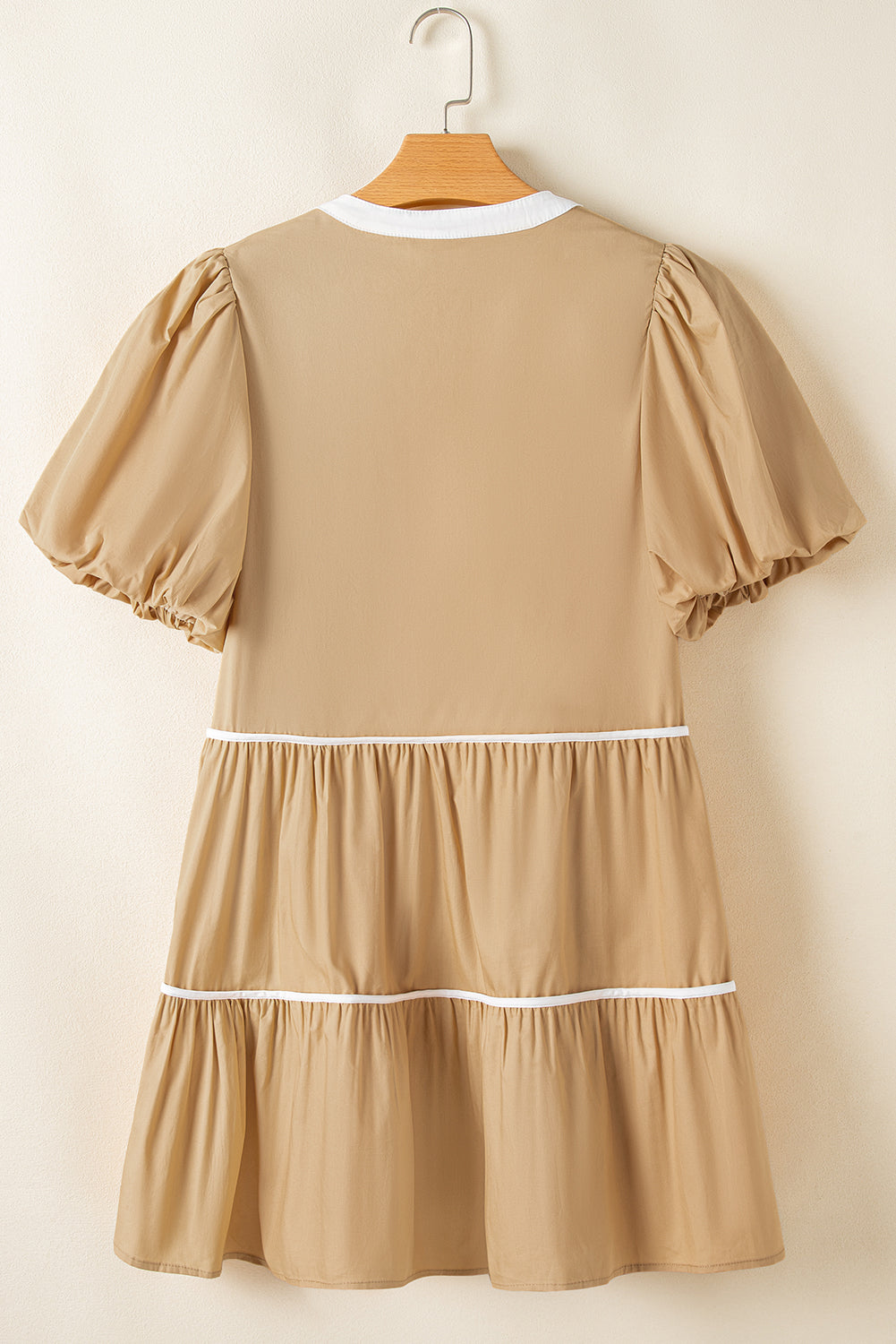 Contrast Trim Pintuck Tied Neck Short Dress
